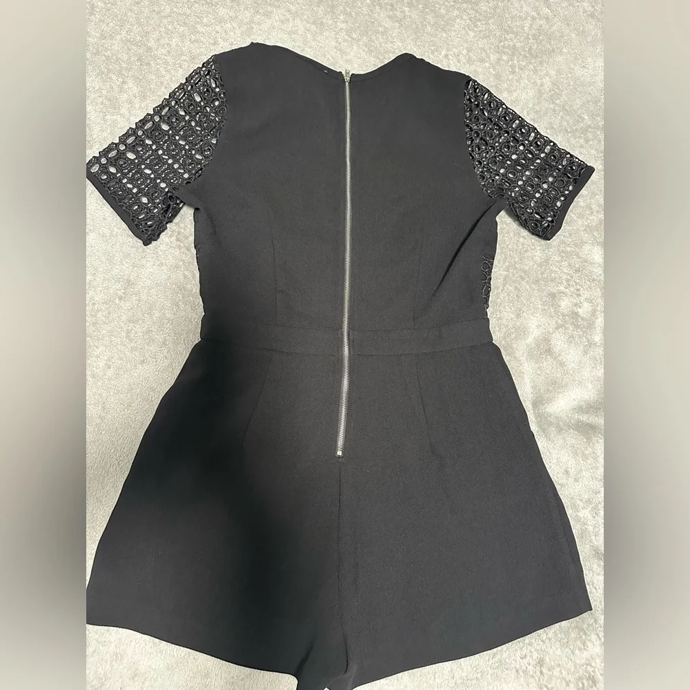 Alythea Black Lace Panel Romper Short Sleeve Fit & Flare, Size Medium NEW - Picture 13 of 16